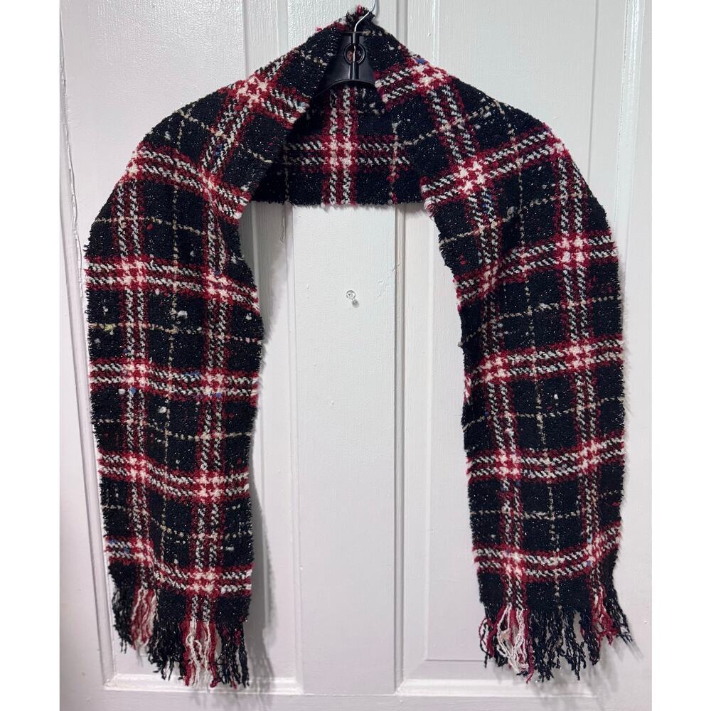 NWT Burberry London Black Red Wool Scarf Muffler 60in by 8in - Picture 3 of 7
